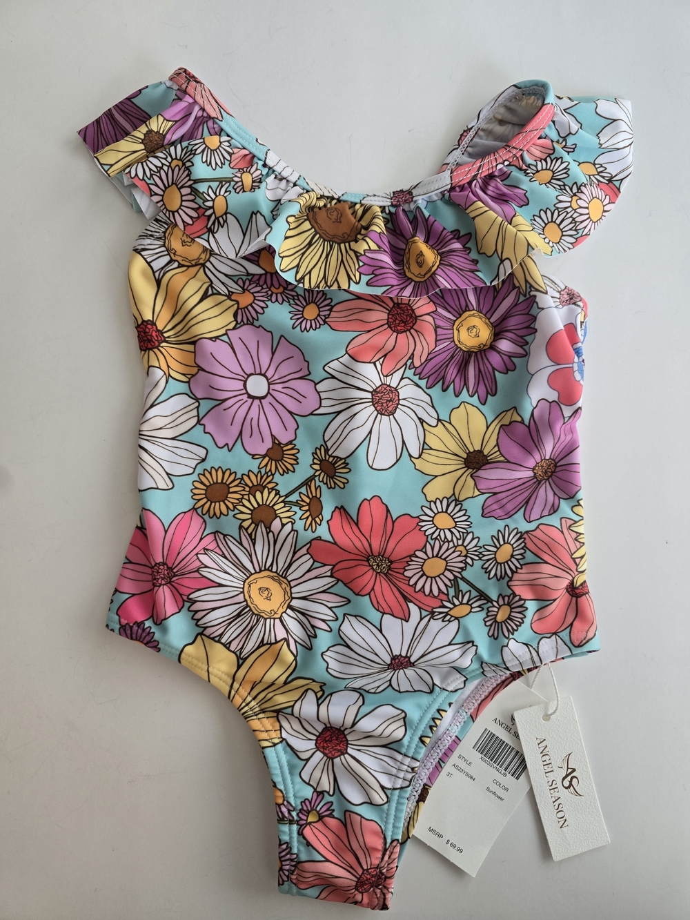 Kids Floral One-Piece Swimsuit in Aqua Multi